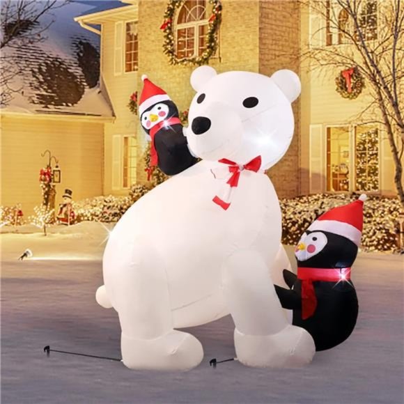 5.3 FT Inflatable Polar Bear with Penguins Build-in LED Blow up Christmas Decor - Picture 3 of 6